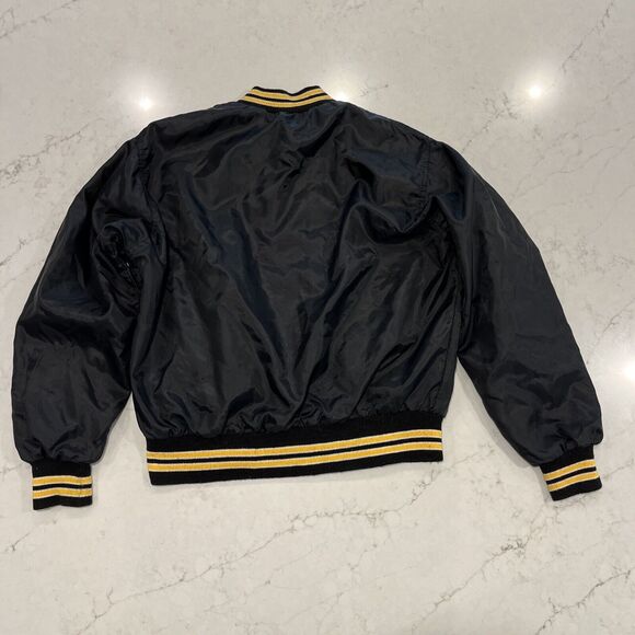 West Wind Large Vintage Nylon Stripe Collar Snap Bomber Jacket 80s Champs USA - Picture 2 of 14